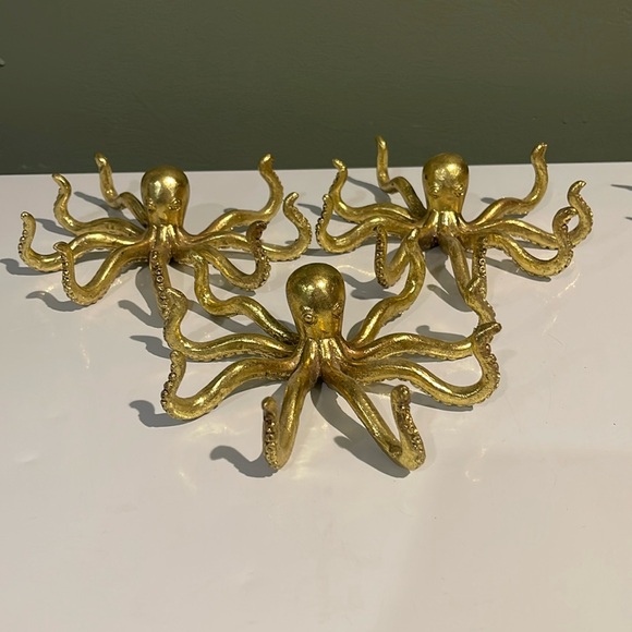 Other - Decorative Gold Octopus Figurines - Set of 3 Unique Home Accents